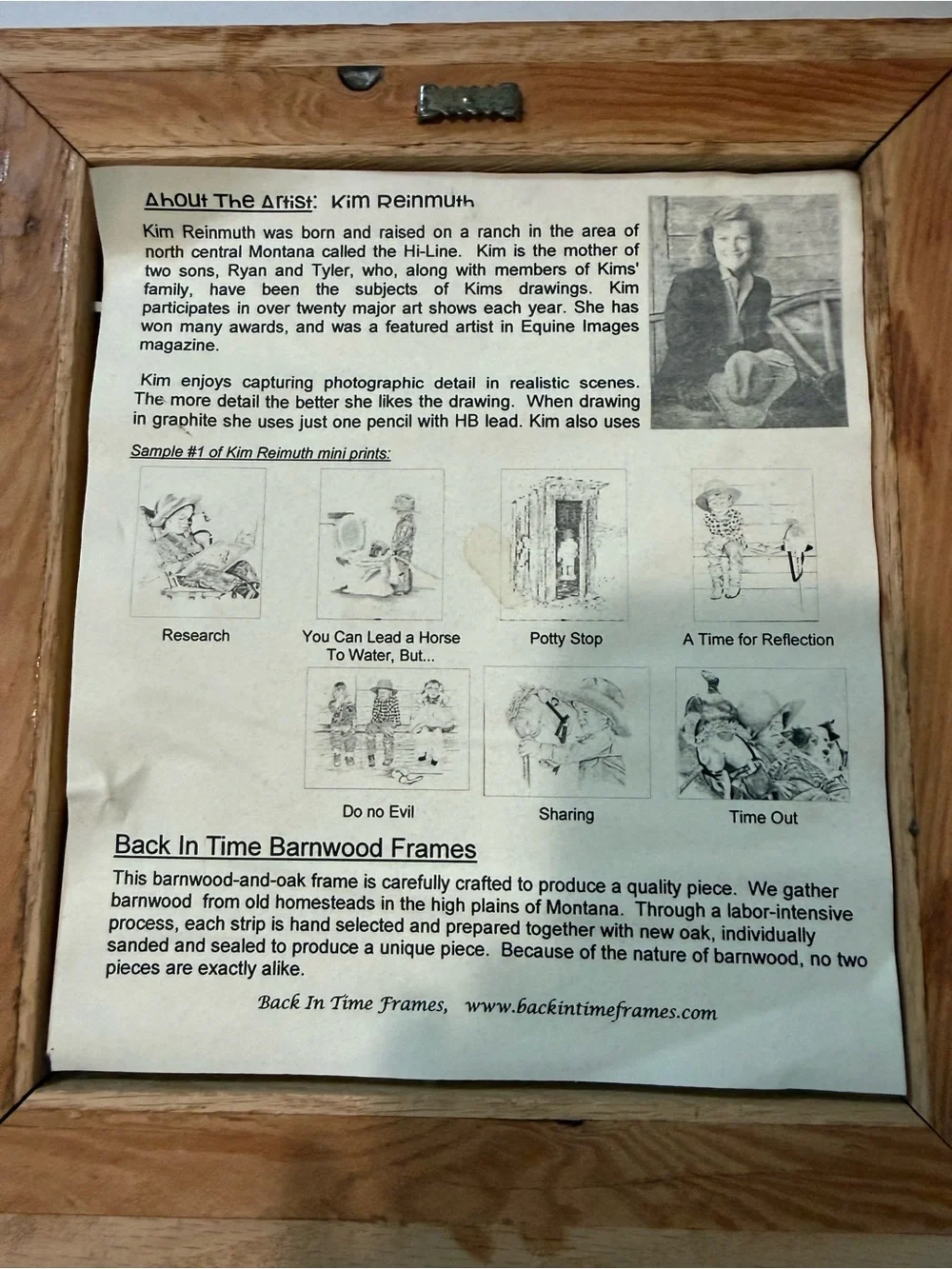 Kim Reinmuth Western Cowboy Horse Art Barnwood Oak Frame Montana